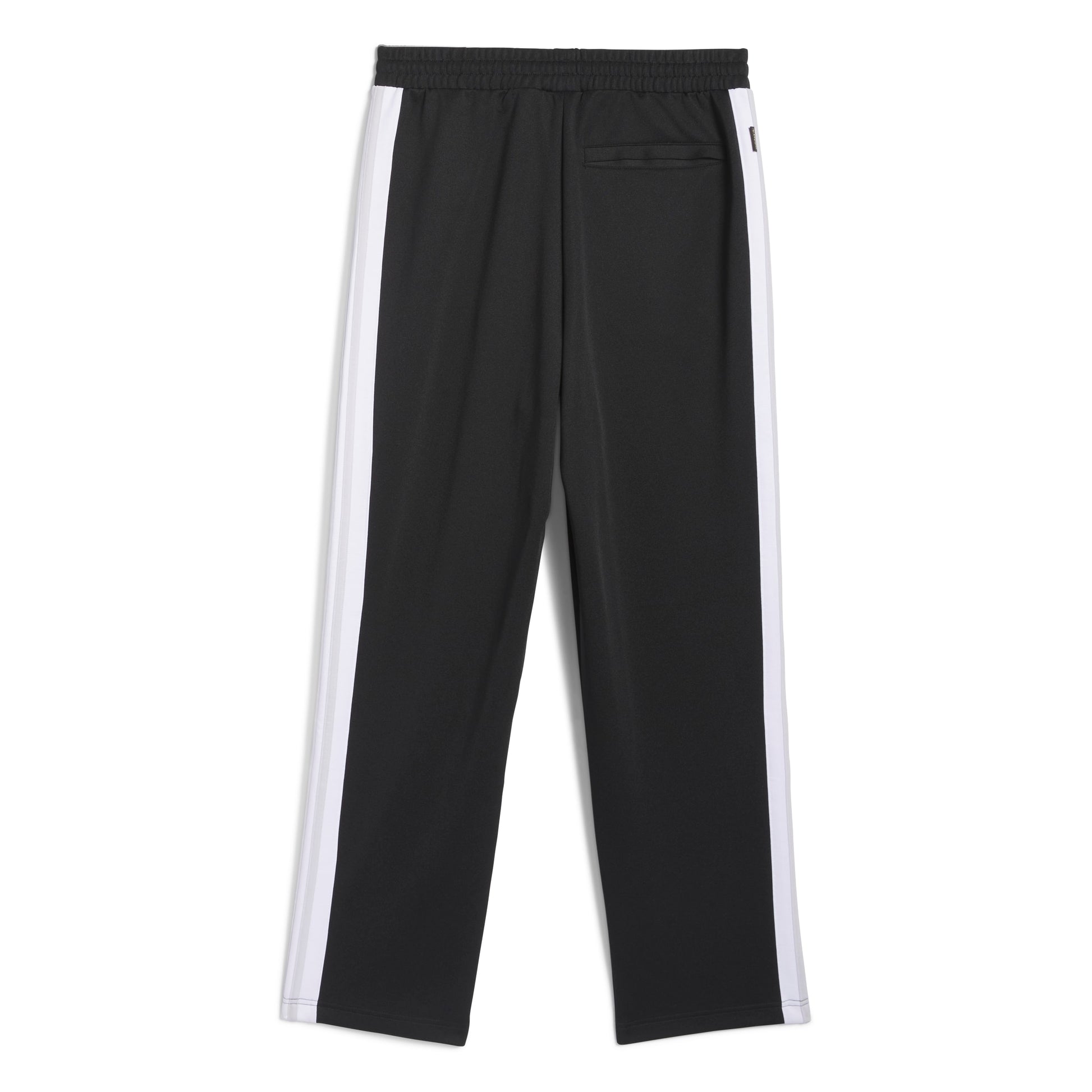 rear view of Black pants with white stripes on a white background