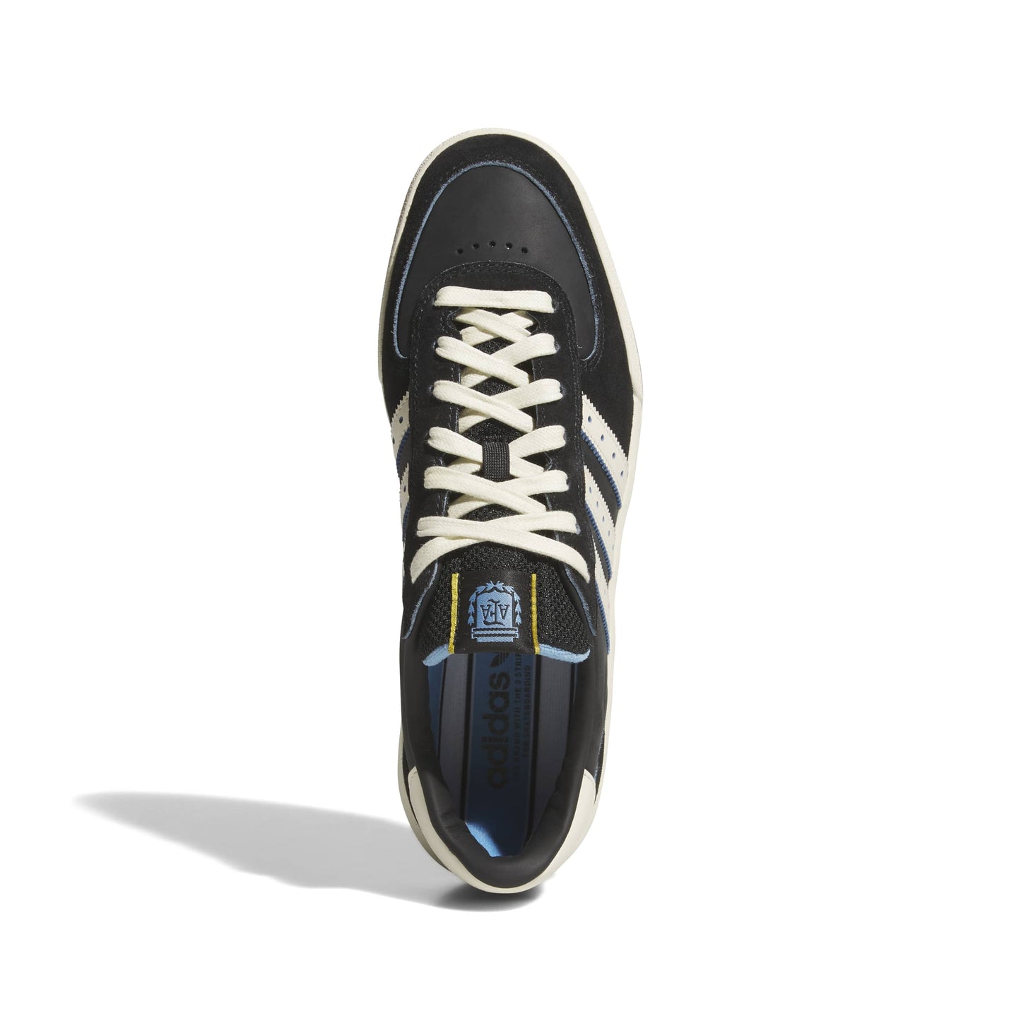 Black sneaker with white laces on a white background