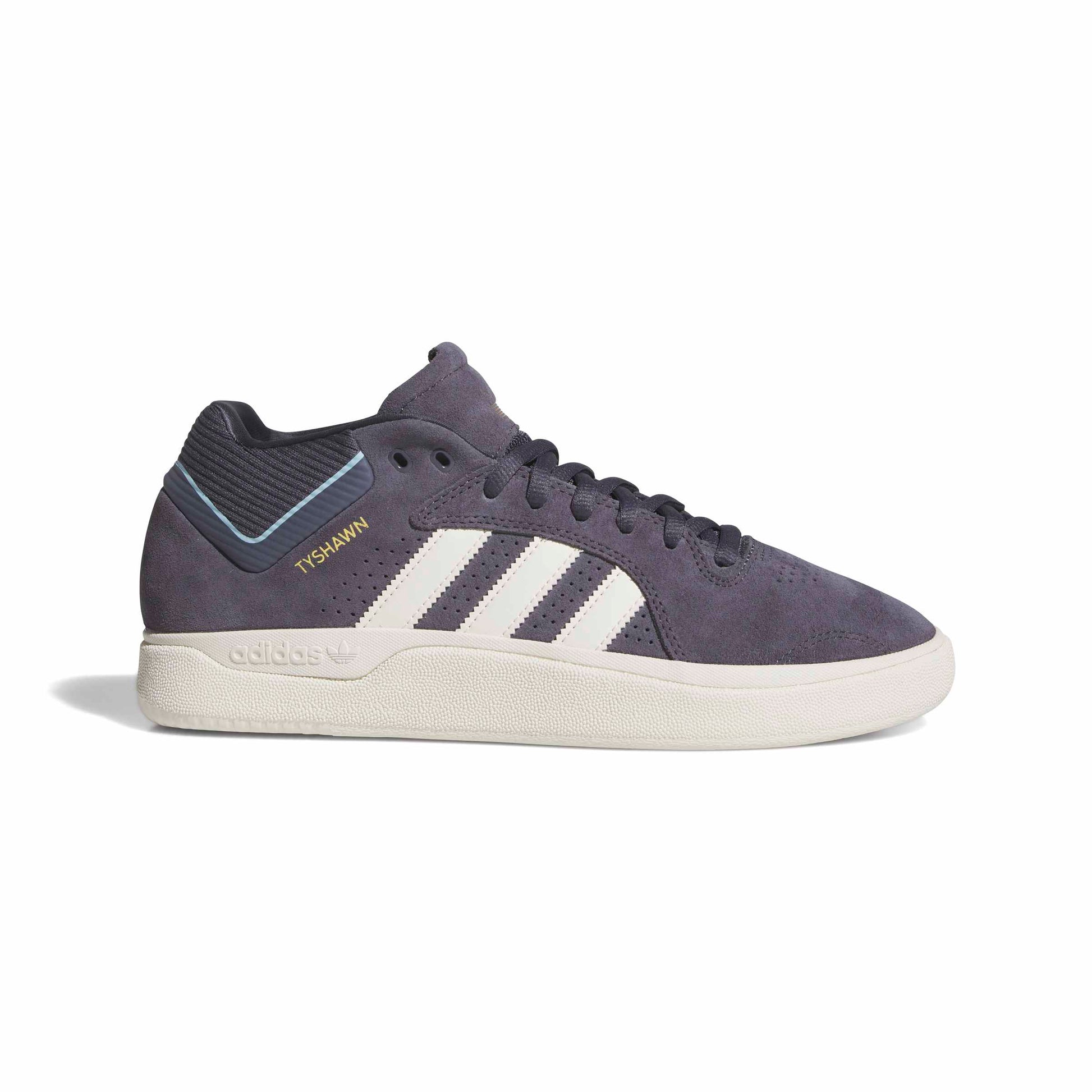 Adidas sneaker with three white stripes on a white background