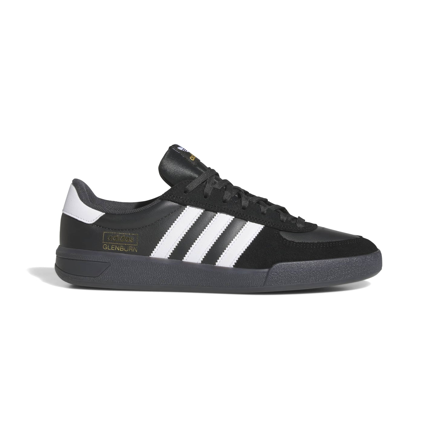 Black sneaker white adidas three stripes on a white background