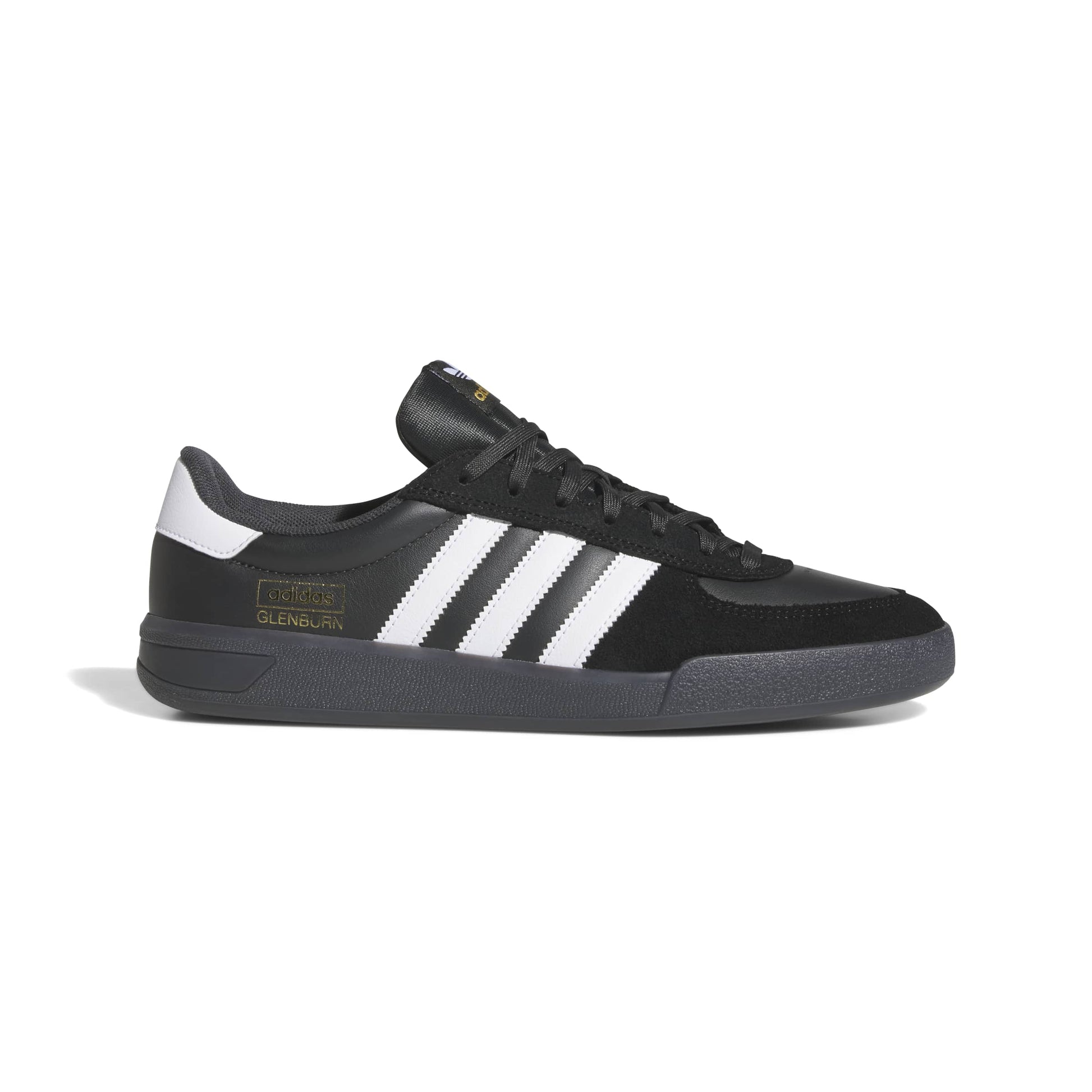 Black sneaker white adidas three stripes on a white background