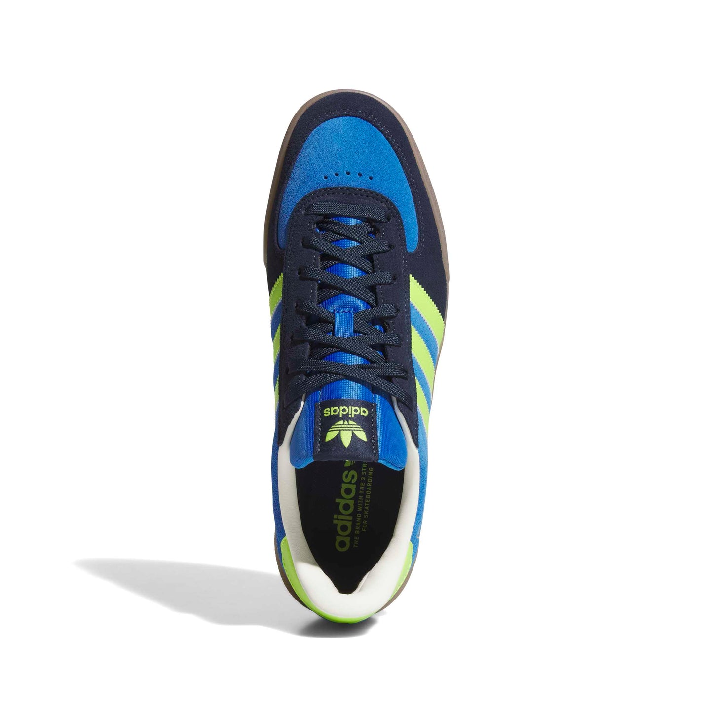 top down Blue and green Adidas sneaker on a white background