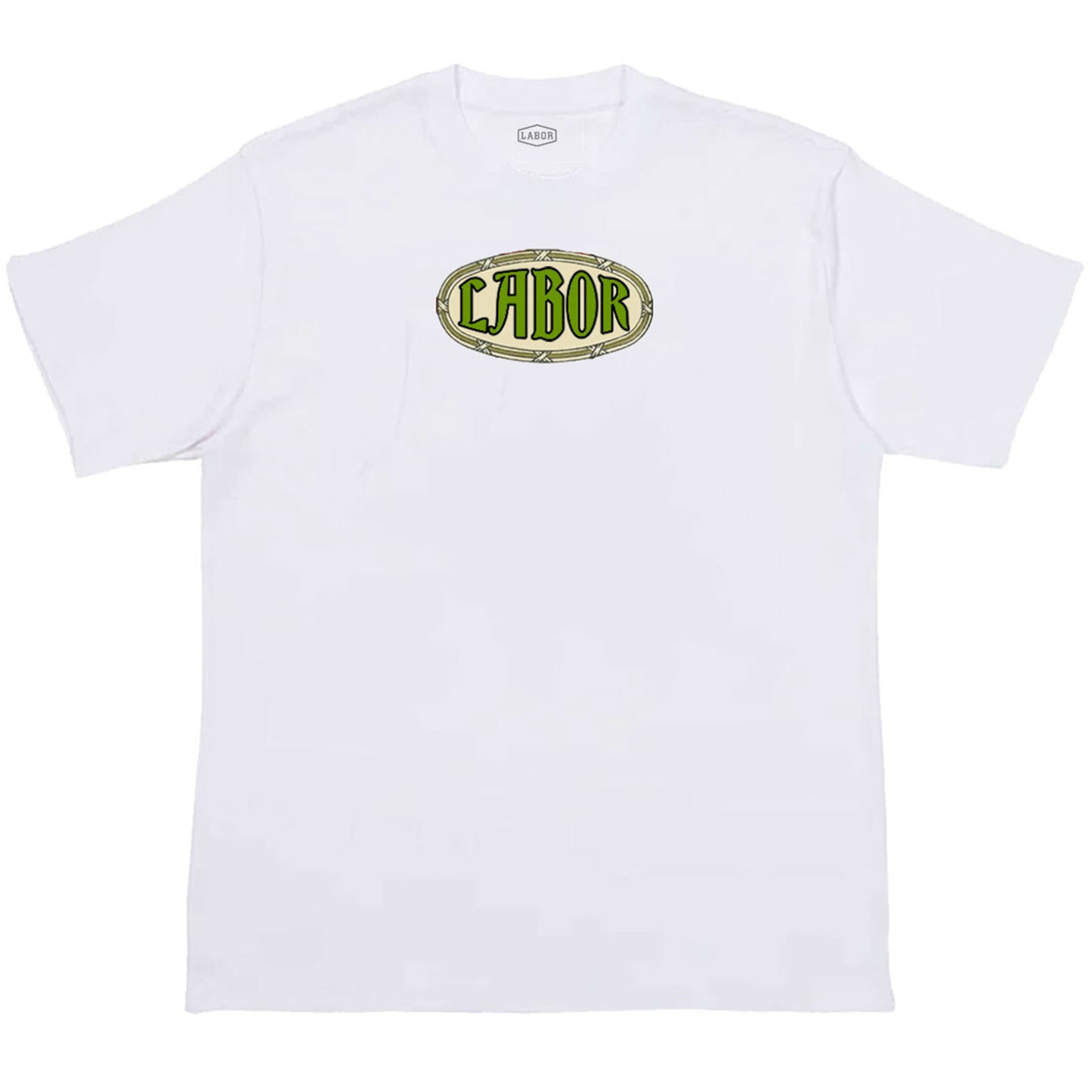 White t-shirt with oval LABOR logo