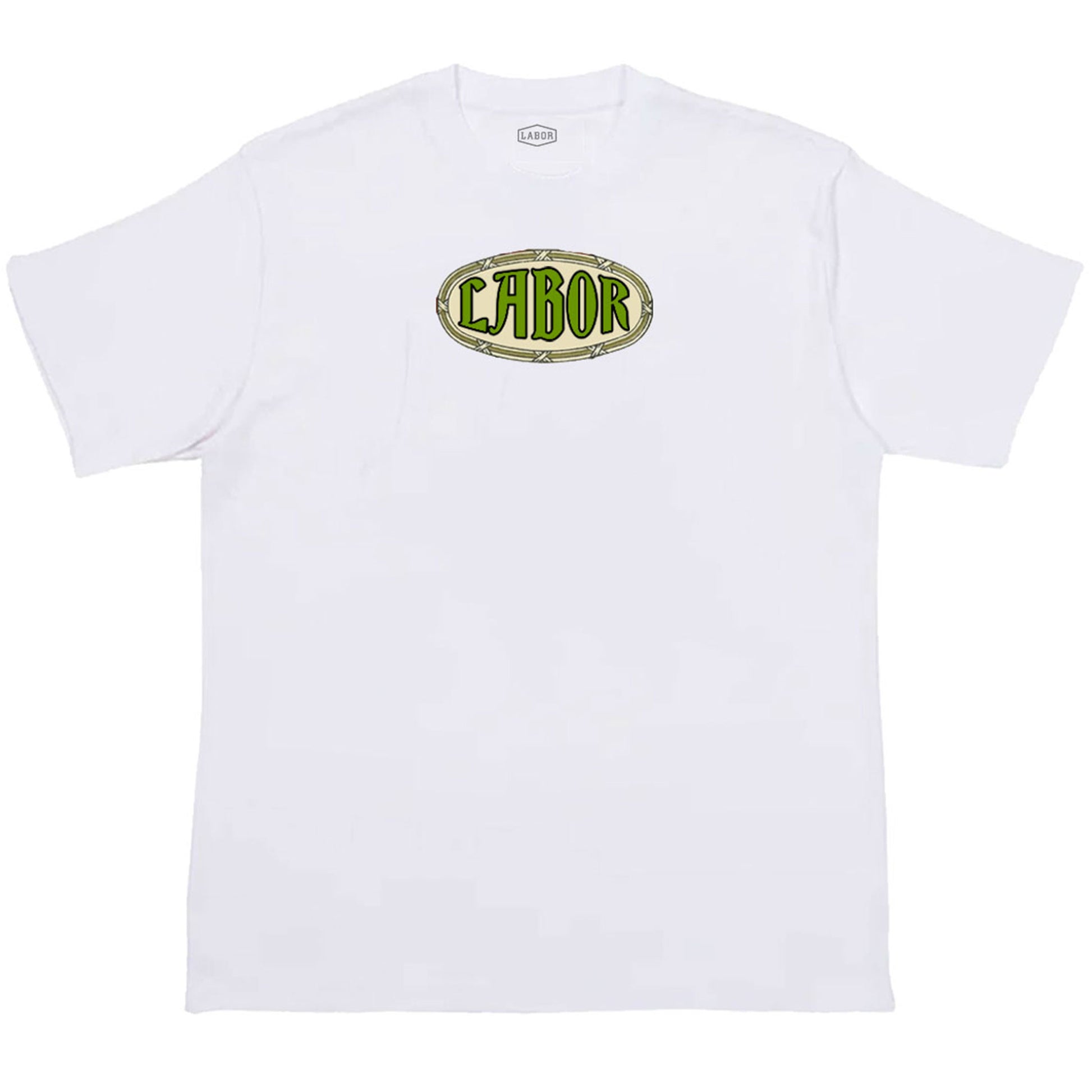 White t-shirt with oval LABOR logo