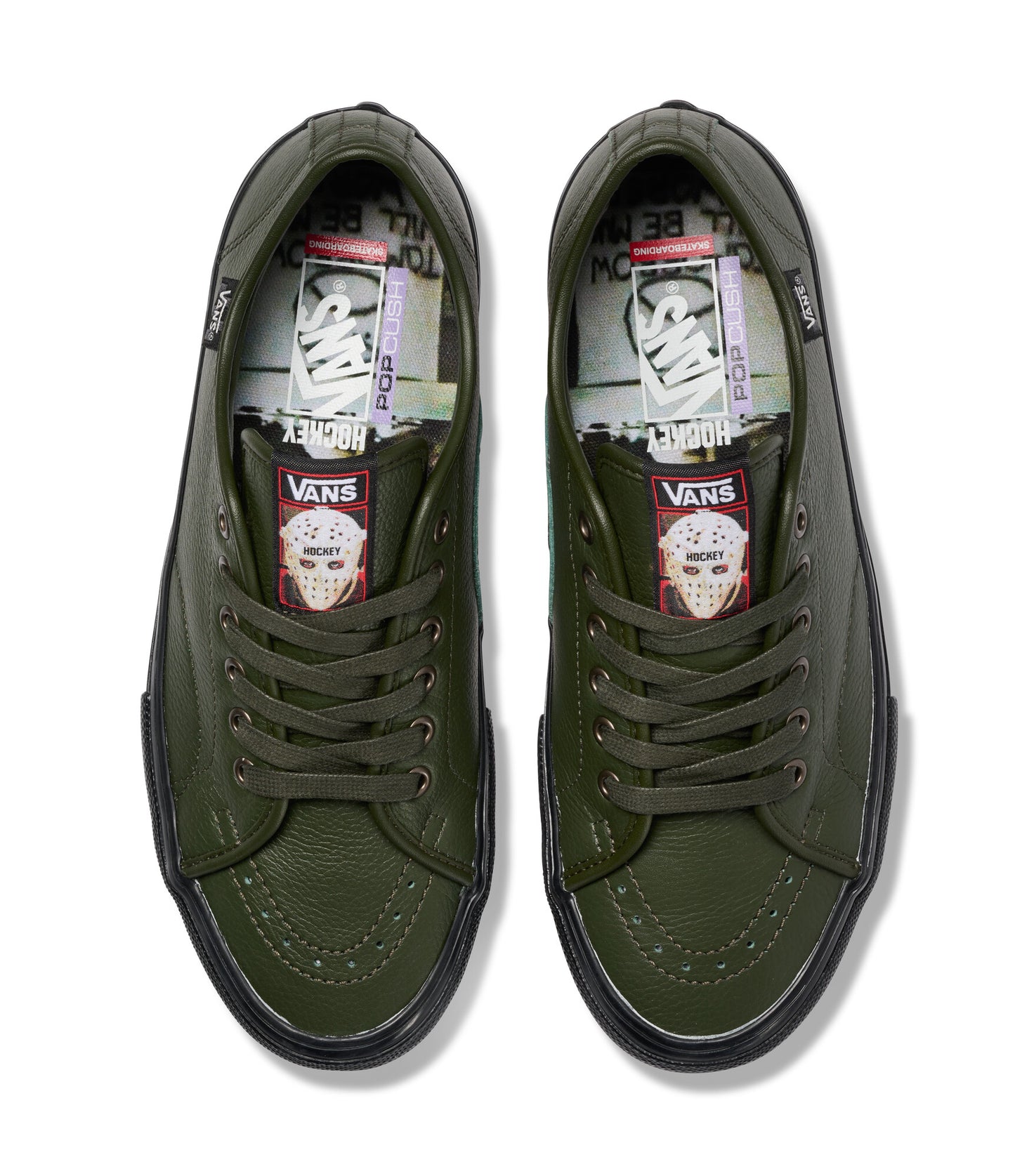 Pair of green Vans sneakers on a white background