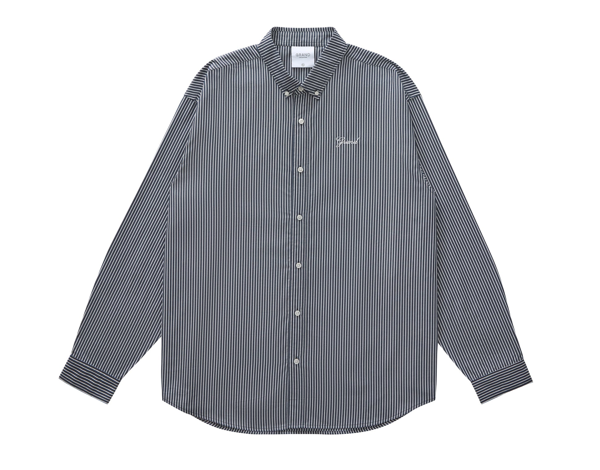 navy striped shirt on white background