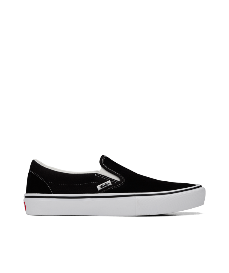 side view of black suede and canvas lowtop sneaker with white sole