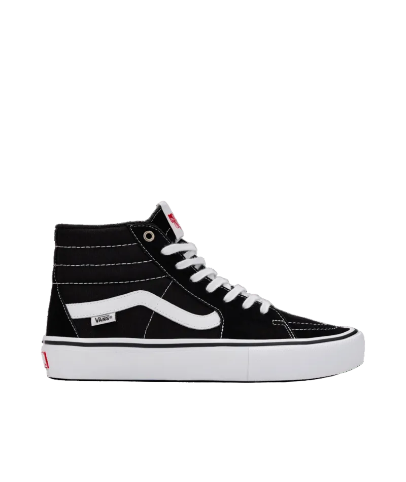 Black high-top sneaker with white laces on a white background