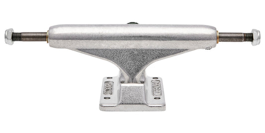 Skateboard truck with metallic finish on a white background