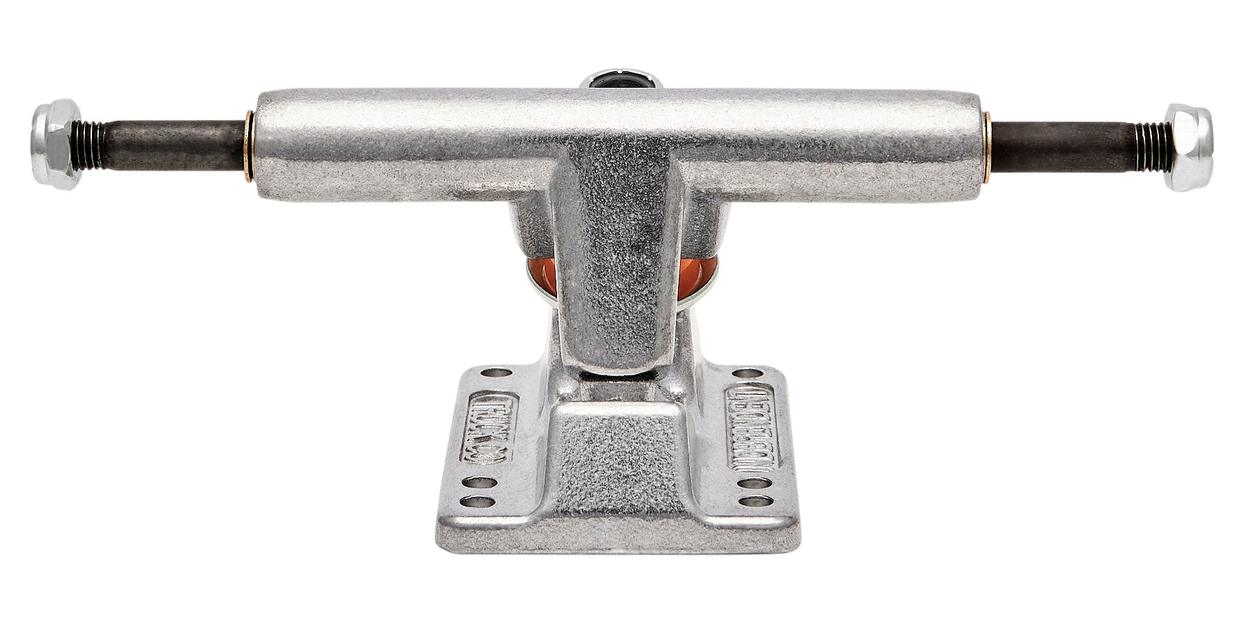 Skateboard truck with metal finish on a white background