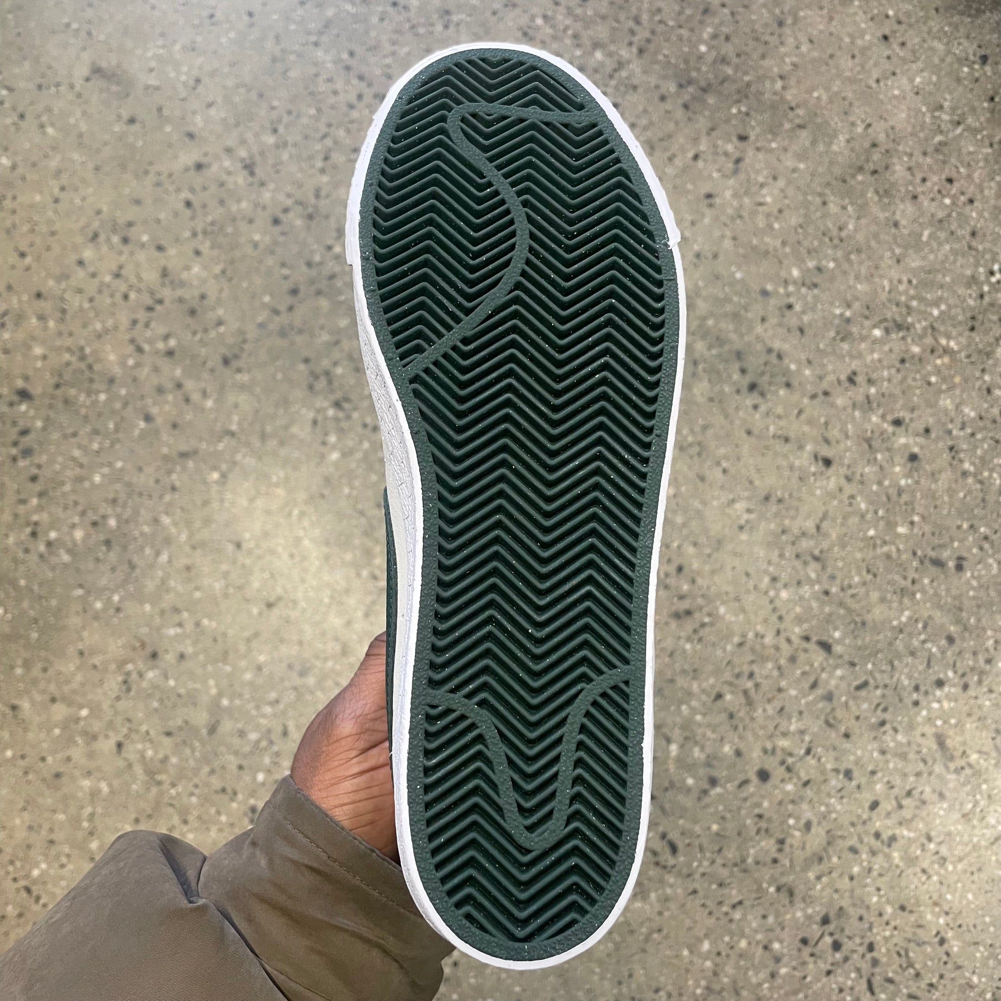 view of green gum sole bottom of shoe