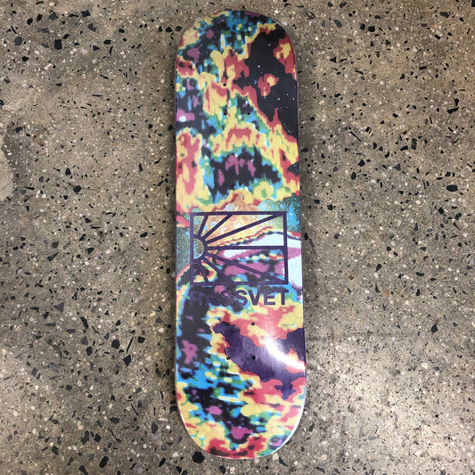 multi color abstract design on skate deck
