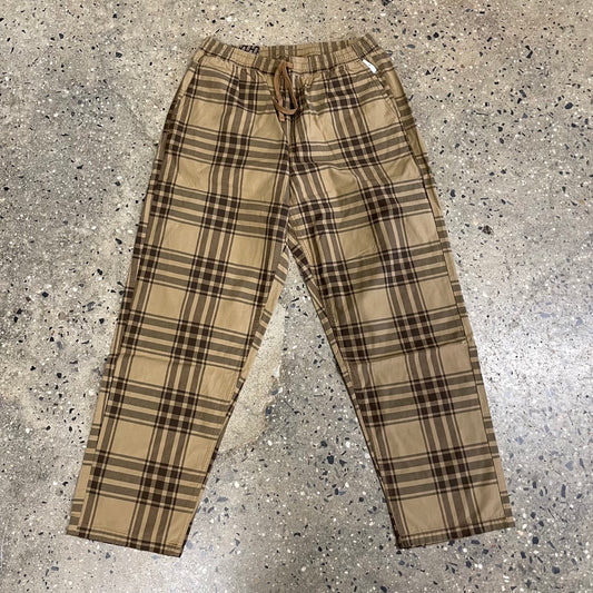 brown plaid baggy elastic waist pant, front view