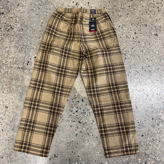 rear view of brown plaid baggy pants