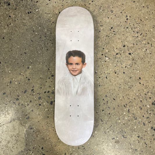 white skateboard deck with a painted portrait of dylan rieder