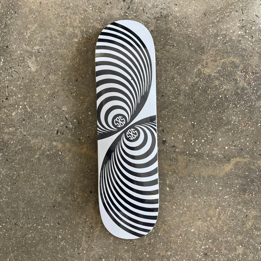 black swirls on white skate deck