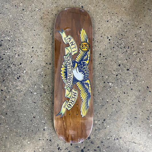 wood stained deck with antihero eagle graphic in the center