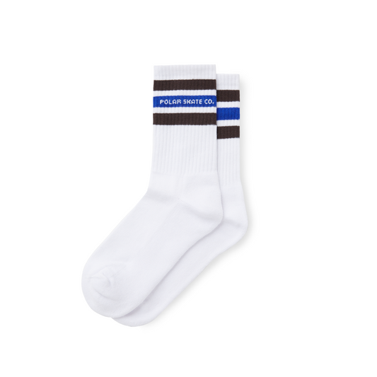 Polar Skate Co. Fat Stripe Socks - White/ Brown/ Blue